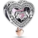 Rosa Charms & Vedhæng Pandora Two-Tone Openwork Mom & Heart Charm - Silver/Rose Gold/Pink/Transparent
