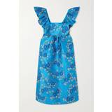 Multifarvet - S Kjoler Ganni 3D Jacquard Ruffle Midi Dress Kvinde Midi Kjoler hos Magasin Brilliant Blue
