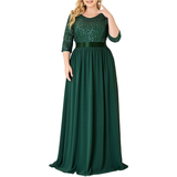 Chiffon - Figursyet - Paillet Tøj Shein Women's Long Chiffon & Sequin Evening Dress - Dark Green