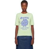 Ganni Dame T-shirts & Toppe Ganni Light Cotton Jersey Flower Fitted T-Shirt T3632 Sea Foam Grøn