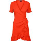 Orange - V-udskæring Kjoler Vero Moda Haya Short Dress - Orange/Spicy Orange
