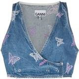 Ganni 46 Overdele Ganni Embroidered denim crop top blue