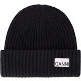 Ganni Huer Ganni Rib Knit Beanie - Black