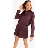 DKNY S Kjoler DKNY Women's Point Collar Mini Shirt Dress Bordeaux