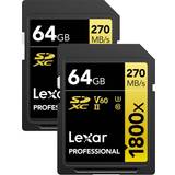 LEXAR 64 GB Hukommelseskort LEXAR Professional SDXC Class 10 UHS-II U3 V60 270/180MB/s 64GB (1800x) (2-Pack)