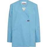 Blå - Dame - XXS Blazere Ganni Cotton Suiting Boxy Blazer Kvinde Blazere hos Magasin Ethereal Blue