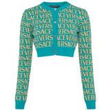 Versace Dame Overdele Versace Allover Cotton Blend Cropped Cardigan - Blue