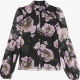Ted Baker Dame Bluser Ted Baker Womens Black Theera Floral-print Crepe Blouse