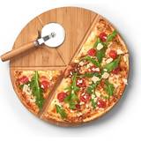 Beige - Metal Skærebrætter Zeller Pizza-Set, Pizzabrett Pizzaschneider Bamboo Schneidebrett