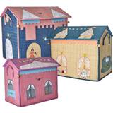 Multifarvet Opbevaringskurve Børneværelse Rice Castle Theme Raffia Curved House for Storage 3-pack
