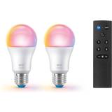 WiZ LED-pærer WiZ Pærer Smart Color 8,5W 806lm 22006500K RGB 2pak E27 & Remote