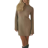 Brun - Korte kjoler - Polyester Nelly Short Rib Knit Dress - Taupe
