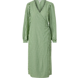 Grøn - Ternede - Viskose Tøj Object Bodil Wrap Dress - Artichoke Green