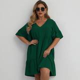 Flæse - Grøn - Korte kjoler Shein Plus Solid Ruffle Hem Smock Dress