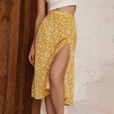 11 - Dame - Gul - Midinederdele Shein Ditsy Floral Split Thigh Midi Skirt