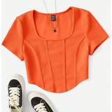 Dame - Firkantet - Orange T-shirts & Toppe Shein Square Neck Seam Front Tee