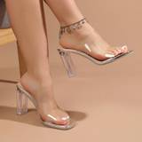 Transparent Sandaler Shein Fashionable Mule Sandals For Women, Clear Double Strap Chunky Heeled Sandals