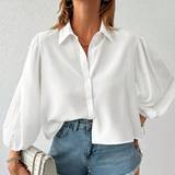 Ballonærmer - Dame Skjorter Shein Solid Button Front Lantern Sleeve Shirt