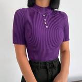 Dame - One Size Skjorter Shein Solid Mock Neck Knit Top