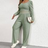 Dame - Grøn Jumpsuits & Overalls Shein Plus Scoop Neck Crop Tee & Trousers