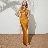 Asymmetriske - Guld Kjoler Shein One Shoulder Ruched Cut Out Waist Dress