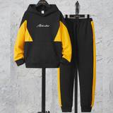 Shein Boy's Letter Graphic Colorblock Hoodie & Sweatpants