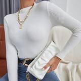 Shein Solid Funnel Neck Rib Knit Sweater