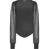 10 - Firkantet - Sort Overdele LTS Tall Corset Mesh Sleeve Top - Black