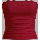 Stropløs Overdele Shein EZwear Contrast Lace Ruched Tube Top - Burgundy