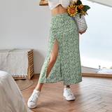 Blomstrede - Grøn Nederdele Shein Ditsy Floral Split Thigh Skirt