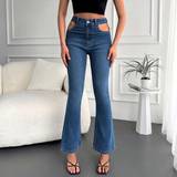 Blå - Cut-Out - Kort Tøj Shein Cut Out Waist Flare Leg Jeans