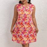 20 - 48 - Blomstrede Kjoler Shein Plus Floral Print Keyhole Neckline Dress