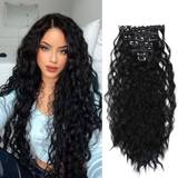 Sorte Clip-on-extensions Shein 22 Inch 7pcs Small Curly Synthetic Hair Extensions Set For Hair Extension Lengthening, Invisible Clip, Black