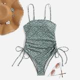 Blomstrede Badedragter Shein Ditsy Floral Print Drawstring One Piece Swimsuit