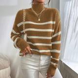 Polokrave - Stribede Overdele Shein Striped Pattern High Neck Drop Shoulder Sweater