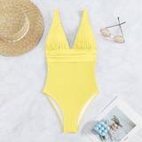 Dame - Gul - S Badedragter Shein Plain V Neck One Piece Swimsuit