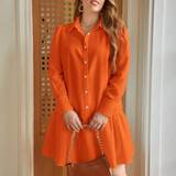 Lynlås - Orange Kjoler Shein Plus Solid Ruffle Hem Smock Dress