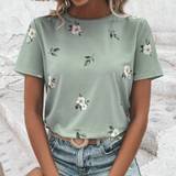 Blomstrede - Dame - Grøn T-shirts & Toppe Shein Floral Print Round Neck Tee