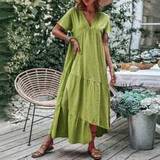 Asymmetriske - Grøn Kjoler Shein Solid Ruffle Hem Smock Dress