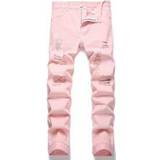 Herre - Pink Jeans Shein Men Cotton Ripped Frayed Skinny Jeans
