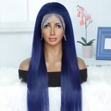 Blå Parykker Shein 13x4 Straight Lace Front Wigs Brazilian Human 180% Density