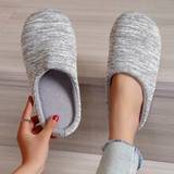 Shein Women Ribbed Slip On Home Slippers, Fashion Grey Fabric Bedroom Slippers