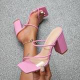 Pink - Polyuretan Hjemmesko & Sandaler Shein Women Open Toe Chunky Heeled Sandals, Fashionable Outdoor Mule Sandals