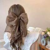 Dame Hårspænder Shein 1pc Women Bow & Faux Pearl Decor Fashionable Hair Clip For Hair Decoration