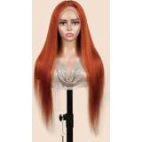 Dame - Orange Extensions & Parykker Shein Colored Human Hair 13 X 4Lace Front Wigs For Women 22-28 inch