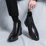 Sko Shein 2023 Autumn New Design Men's Chelsea Boots With Increased Height, Pointed Toe, Pu Leather Material, Casual Boots, British Style, In-style Business