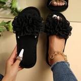 Shein Women Flower Decor Bedroom Slippers, Fashion Indoor Home Slippers