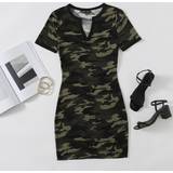 Camouflage - Dame Kjoler Shein Notch Neck Camo Dress