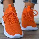 Sportssko Shein Women's Orange Road Running Shoes, Fluorescent Orange Laces And Front Part