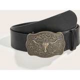 Dame - Polyuretan Bælter Shein 1pc Women's Western Cowgirl Antique Gold Buckle Printed Belt Suitable For Daily Wear